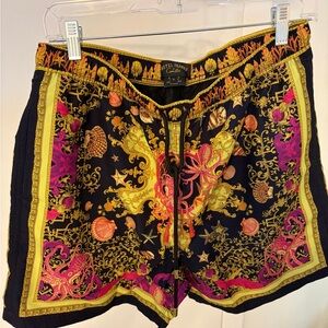 Men's Black & Gold Swim Trunks with Pink Accents